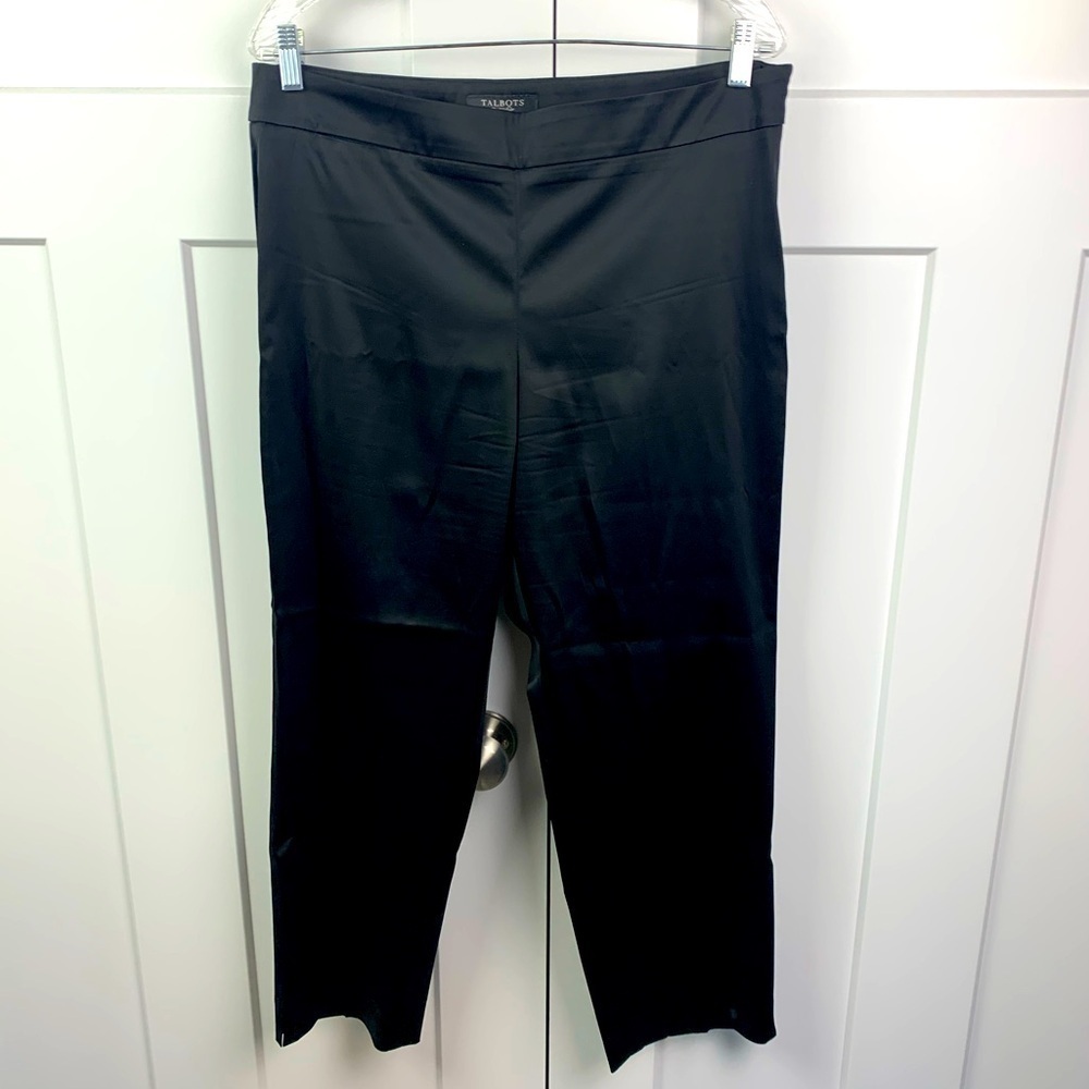 Talbots Black Satin Pants Ankle Side Zip Party Size 14P 14 Petite Holiday